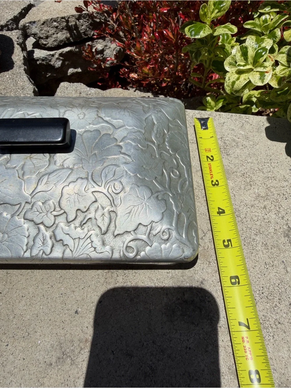 Vintage, gorgeous embossed  Metal Covered Glass Dish